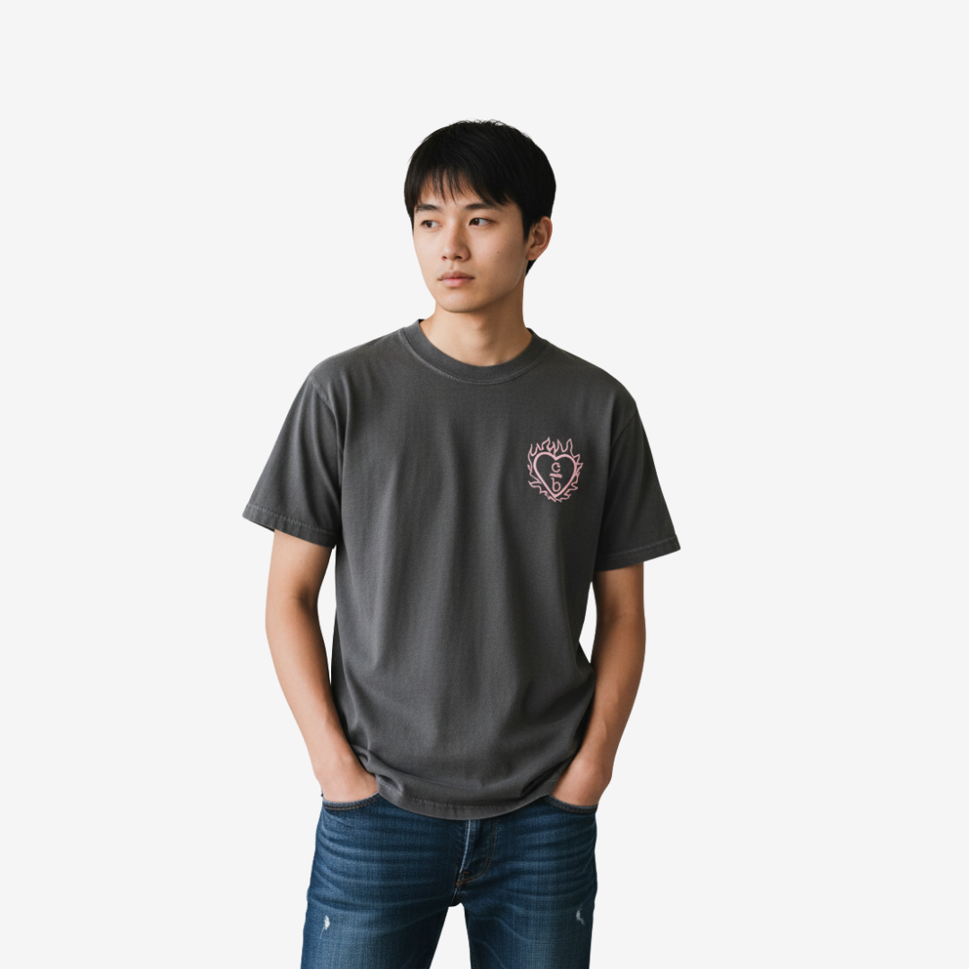 Flame Heart One Tree Hill - Embroidered T-Shirt - Pepper