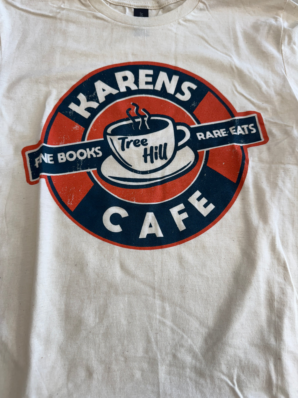 Retro Karens Cafe One Tree Hill Fine Book T Shirt - Natural