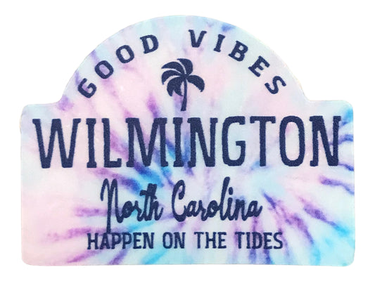 Wilmington Good Vibes Tie Dye Palm - Mini Sticker ( Roughly 2" X 2" )