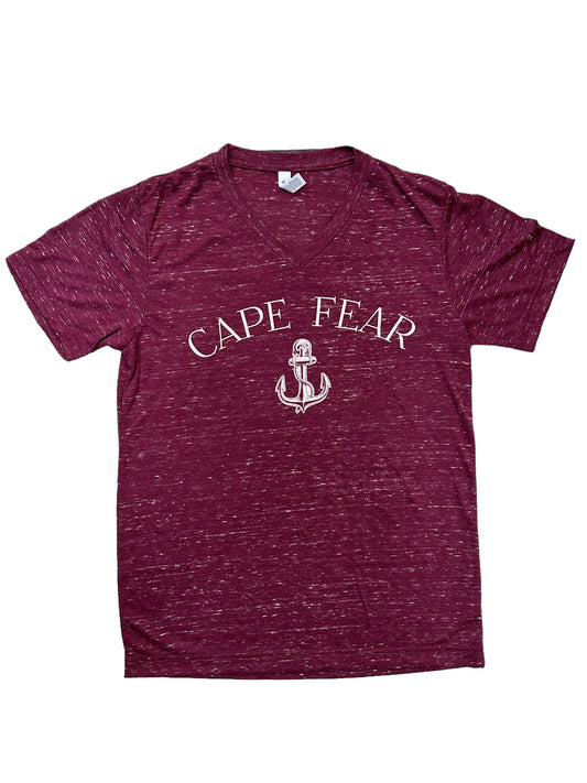 Cape Fear Anchor  - V-Neck T Shirt - Burgundy