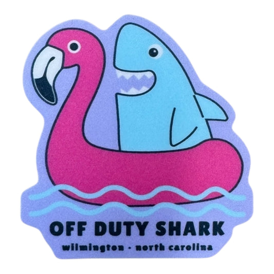 Off Duty Shark Wilmington , NC  – STICKER ( 2″ X 2″ ROUGHLY )