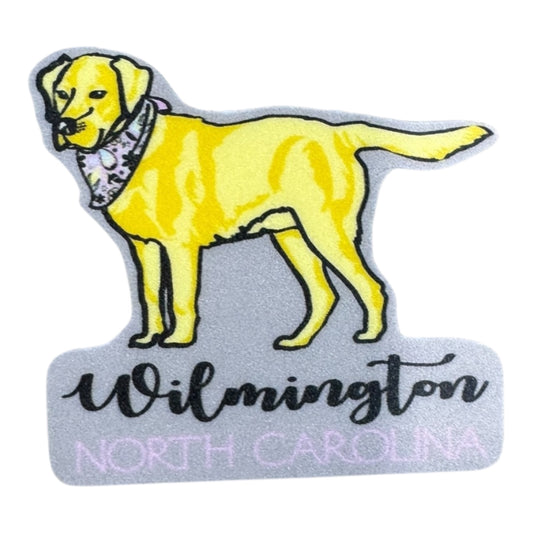 GOLD LAB DOG  WILMINGTON  , NC  – STICKER ( 2″ X 2″ ROUGHLY )