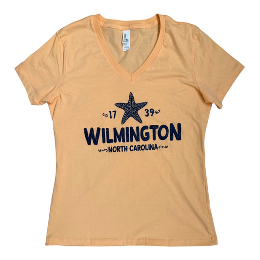 Wilmington NC Starfish - V-neck T-shirt - Salmon