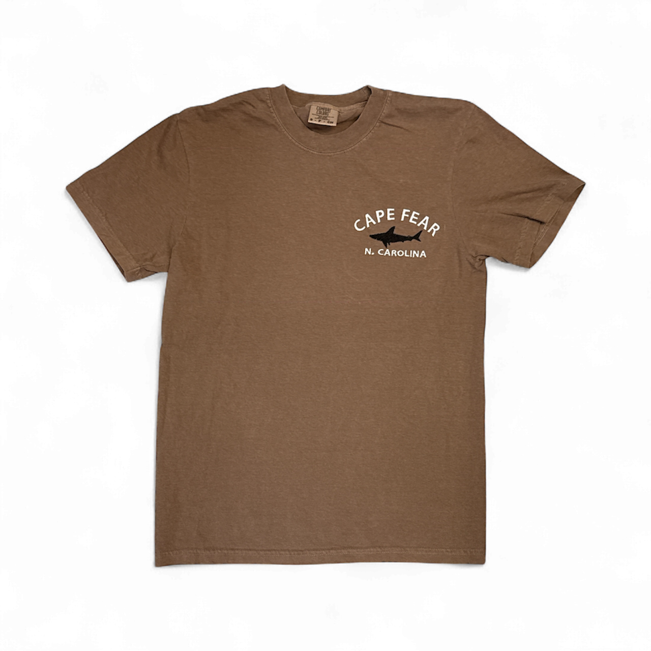 Cape Fear-Shark-Embroidered -T-shirt-Expresso Comfort Color