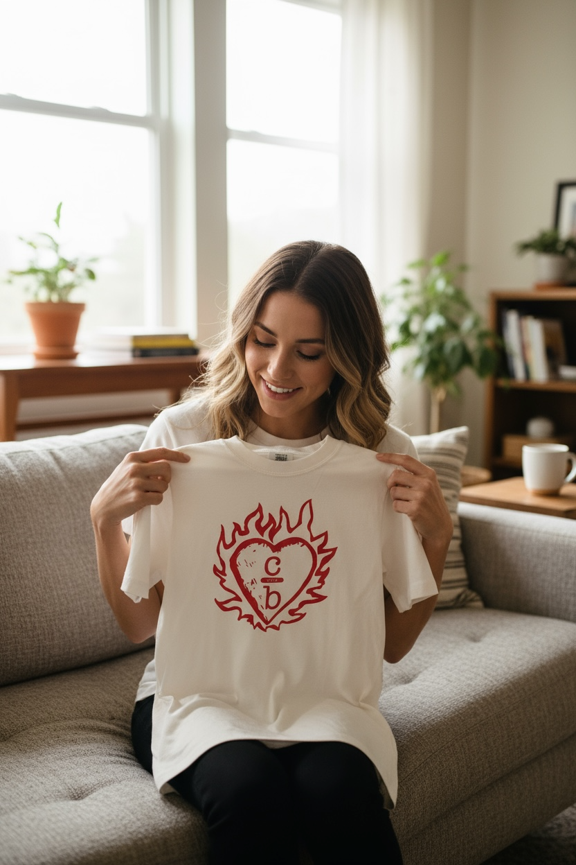 Flame Heart  Red Ink One Tree Hill - T Shirt -Comfort Color ( ivory  )