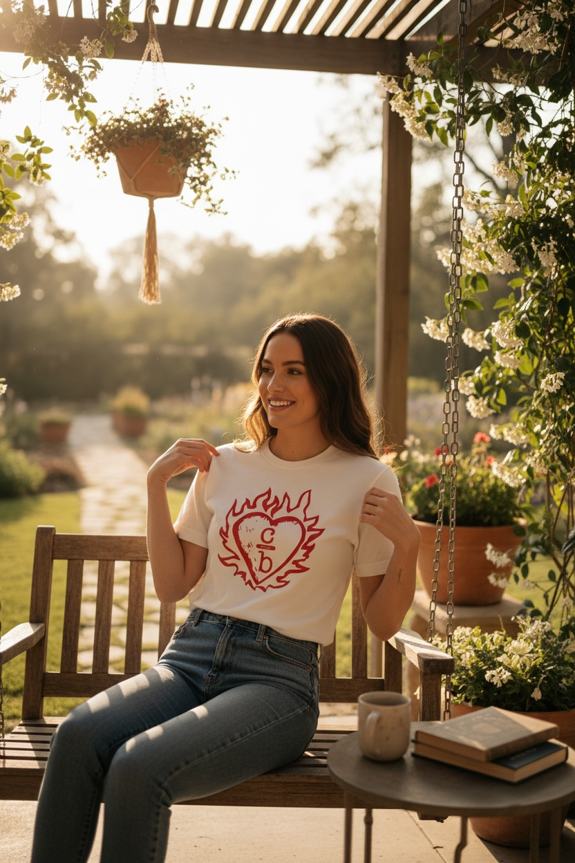 Flame Heart  Red Ink One Tree Hill - T Shirt -Comfort Color ( ivory  )