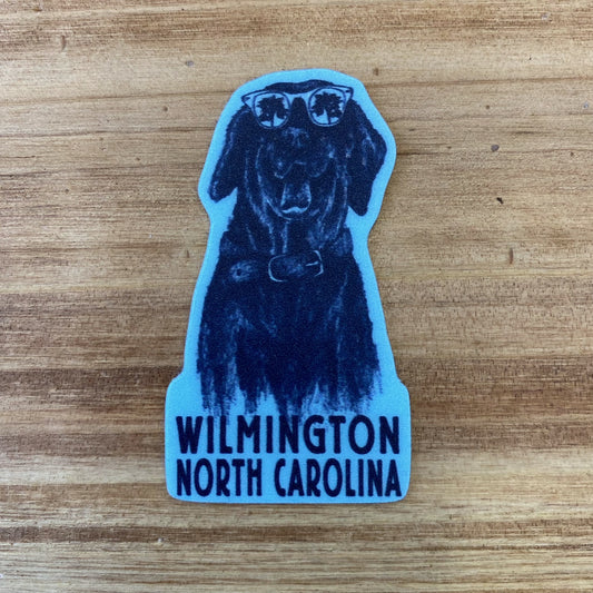BLACK LAB DOG  WILMINGTON  , NC  – STICKER ( 2″ X 2″ ROUGHLY )