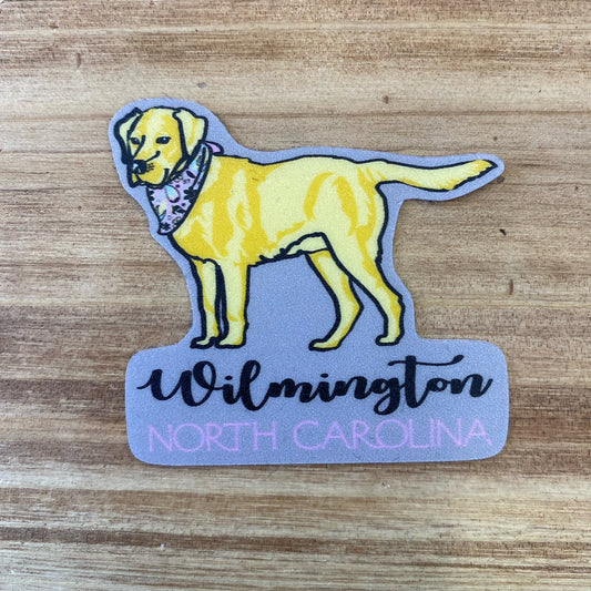 GOLD LAB DOG  WILMINGTON  , NC  – STICKER ( 2″ X 2″ ROUGHLY )