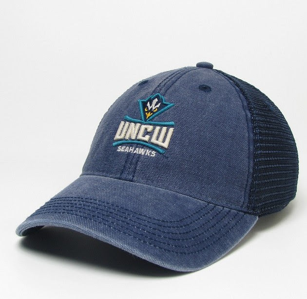 UNCW Seahawks Full logo – DTA Legacy Trucker Hat – Navy/Black